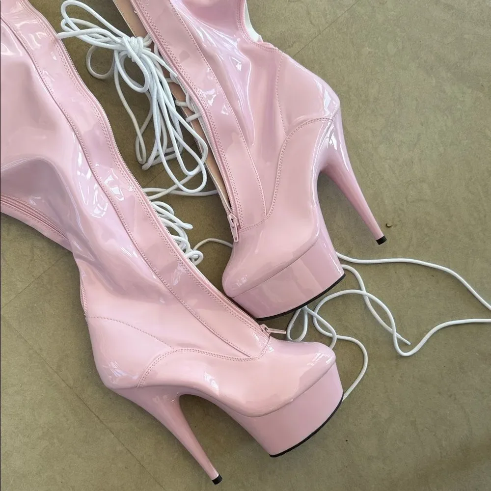 Pleaser Pink Over the Knee High Heel Boots